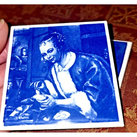 Delft Blue Tiles Three Dutch Master Artists Jan Steen, P. Rubens, Gerrit Dou VTG - Picture 1 of 16
